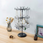 MyGift 3 Tier Classic Large Black Metal Jewelry Tree Holder Organizer with 360 Degree Rotating Arms, Spinning Necklace and Bracelet Tower Display Stand with 36 Hooks and Top Card Holder For storage - color: Black (3 Tier)