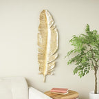 Deco 79 Polystone Bird Home Wall Decor Large Metallic Feather Wall Sculpture, Wall Art 14" x 3" x 47", Gold - size: 14" x 3" x 47"