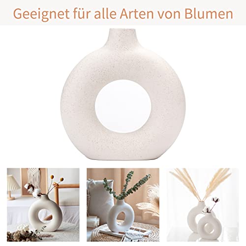 CEMABT White Donut Vase Hollow Ceramic Vase for Flowers Handmade Minimalist Boho ins Style Modern Home Decor for Wedding Dinner Table Party Living Room Office Bedroom(M) - color: White, size: Medium (1-Piece)