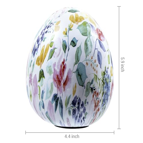 MyGift 6 Inch Tall Resin Decorative Egg with Soft Pastel Watercolor Floral Print, Spring Pattern Home Decor Small Tabletop Centerpiece Easter Decoration - color: Soft Pastel