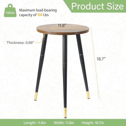 Indoor Plant Stand, Tall Plant Stand Mid-Century Wood Plant Holder with Metal Legs, Modern Plant Table Flower Pot Stand Round Side End Tables for Living Room Bedroom Balcony Garden Patio