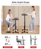 Standing Desk Adjustable Height, Mobile Stand Up Desks with Wheels Small Computer Desk Rolling Desk, Portable Laptop Desk Black Standing Table Sit Stand Home Office Desks 16"x31.5" Height 27"-43.5" - color: Black