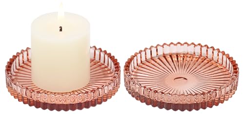 Vixdonos 3.8 Inch Glass Pillar Candle Holder Set Pack 2 Gear Round Plate Serrated Candle Stand for Table Centerpieces,Party, Wedding and Home Decor - color: Reddish Brown