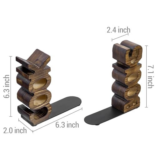 MyGift Rustic Burnt Wood Tabletop Cook and Books Decorative Bookends for Kitchen Countertop, Cookbook Display Holder 2 pc Set