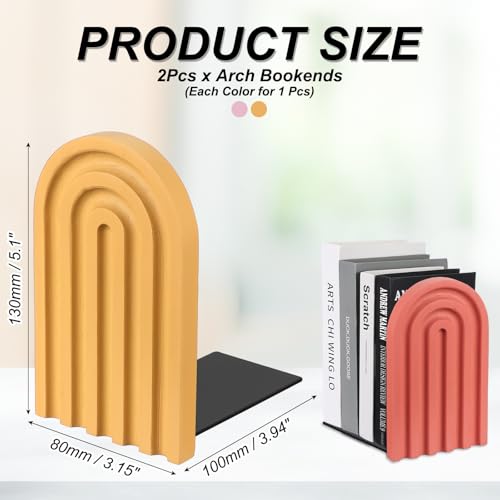 PATIKIL 2Pcs Boho Arch Bookends, Non-Skid Wood Book Ends Rainbow Wooden for Shelves Book Stopper Stand Cute for Holding Books Movie CD Home Office Library Decorative, Pink/Yellow - color: Pink/Yellow