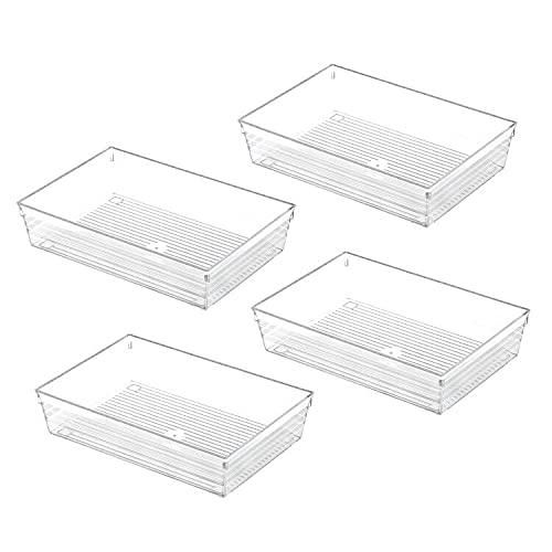 Backerysupply Clear Plastic Drawer Organizer Tray for Vanity Cabinet (9"×6"×2" Set of 4) For Office Bathroom Makeup Drawers - size: 9 in x 6 in x 2 in
