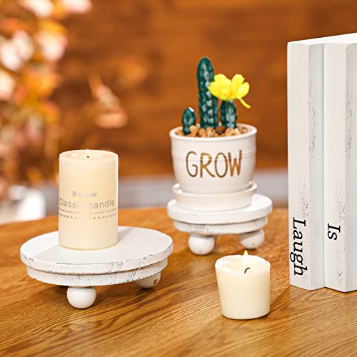 Amyhill 3 Pcs 5/4/3 Inch Wooden Risers for Display Wood Pedestal Stand Mini Tray Stand Round Wooden Pedestal Holder Rustic Buffet Cake Riser for Decor Tiered Tray Decor Home Kitchen(Washed White) - color: Washed White, size: 5/4/3 Inch