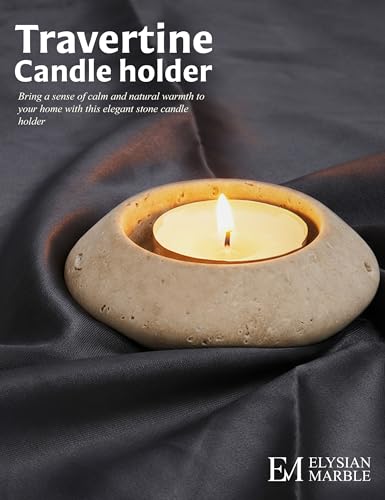 Tealight Candle Holders Set of 2 – Handcrafted Natural Marble Tea Light & Votive Holders, Decorative Stone Candle Holder Pair for Home Décor, Dining Table, Coffee Table & Wedding Decor - color: Travertine, size: 3" Inches