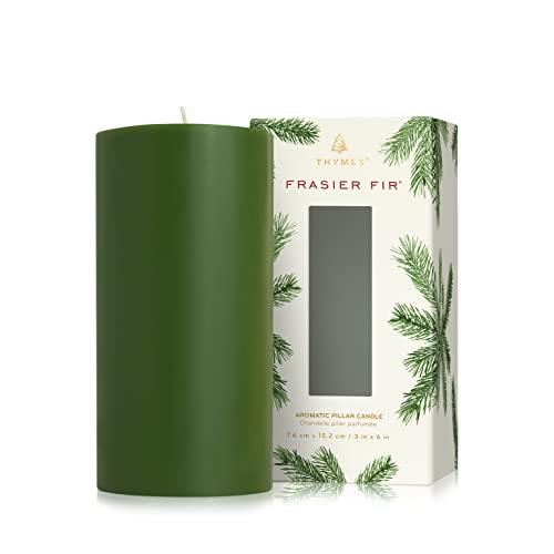 Thymes Frasier Fir Scented Candles for Home Decor - Green Pillar Candles for Women & Men - Place on Candle Holder - Luxury Home Fragrance Gifts - Large (3" x 6" Pillar) - size: 3 in x 6 in
