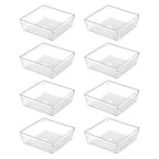 Backerysupply Clear Plastic Drawer Organizer Tray for Vanity Cabinet (6"×6"×2"，Set of 8),Storage Tray for Makeup, Kitchen Utensils, Jewelries, and Gadgets… - size: 6 in x 6 in x 2 in