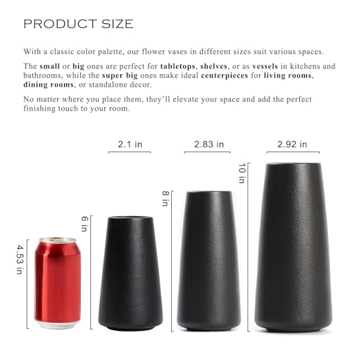 10" Black Vase - Tall Black Ceramic vase for Flower, Simple Matte Black Vases for Pampas Grass, Minimalist Farmhouse Boho vases for Centerpieces, Home Decor, Bathroom Decor - color: Solid Black, size: Super Big