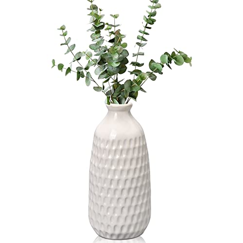 White Ceramic Vase for Decor, 9" Boho Vase for Flower, Pottery Bud Vase Modern Decorative Dried Flower Vase for Home Decor Accents - color: 9 Inch White