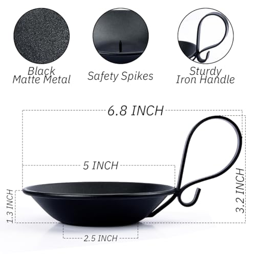 Matte Black Iron Pillar Candle Holder, with Handle, Simple Industrial Style ，Table Centerpiece Decoration，with Safety Spike.