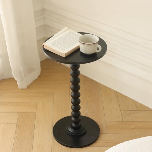 Fultyle Round Side Table, Small Drink Table for Small Spaces, Modern Accent End Table Nightstand with Solid Wood Leg for Living Room, Bedroom, Corners, and Office (Black) - color: Black