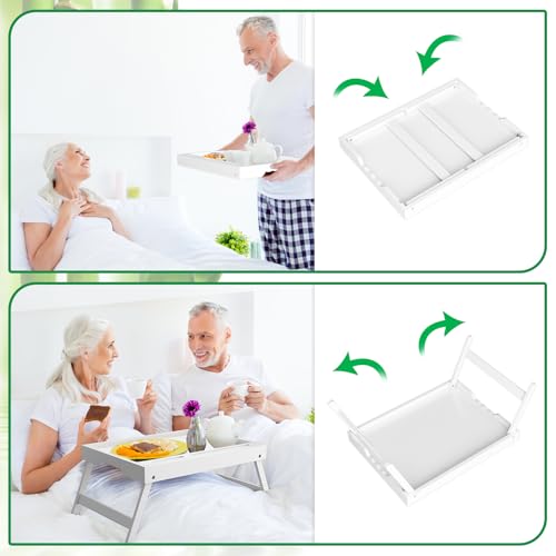 Artmeer Bed Tray Table with Folding Legs, Bamboo Breakfast Food Tray with Media Slot, Use As Platter, Laptop Desk, Snack, TV Tray Kitchen Serving Tray (White Large) - color: White, size: Large