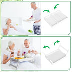 Artmeer Bed Tray Table with Folding Legs, Bamboo Breakfast Food Tray with Media Slot, Use As Platter, Laptop Desk, Snack, TV Tray Kitchen Serving Tray (White Large) - color: White, size: Large
