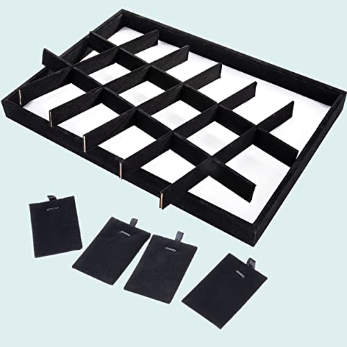 Mornajina 24 Grids Stackable Jewelry Tray Organizer with Removable Dividers, Velvet Jewelry Display Tray for Earrings Necklaces Bracelet Rings Display Showcase - Black - color: Black
