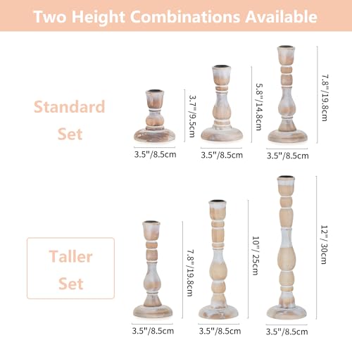 NUPTIO Taper Candle Holders Boho: Set of 6 Tall Wooden Candlestick Holder for Thanksgiving Table Centerpieces Decoration - size: Taller Set