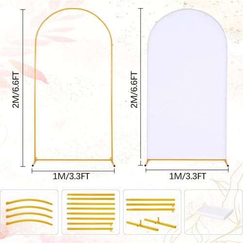 Vincidern 6.6FT Arch Backdrop Stand and Cover Set, Metal Arch Stand with White Cover for Wedding, Party, Baby Showers, Graduation, Birthday, Event Backdrop Decorations - size: 6.6FT Arch with Cover