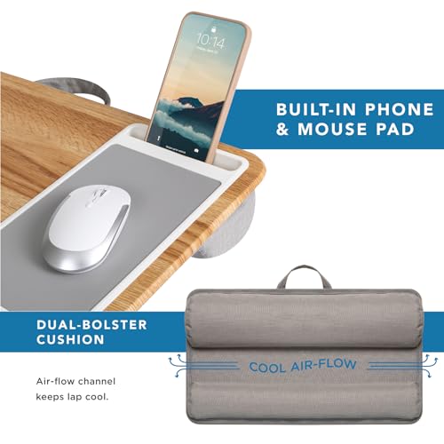 LAPGEAR Home Office Lap Desk with Device Ledge, Mouse Pad, and Phone Holder - Oak Woodgrain - Fits up to 15.6 Inch Laptops - Style No. 91589 - color: Oak Woodgrain, size: Home Office