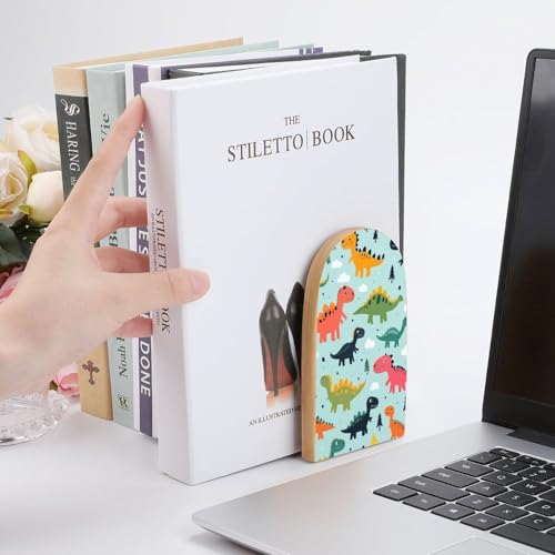 Cute Funny Dinosaurs Mint Green Cute Cartoon Bookends 1 Pair, Book Ends for Shelves, Bookshelf Dividers Books Organizer for Office Home Bookstore - color: Picture(457)