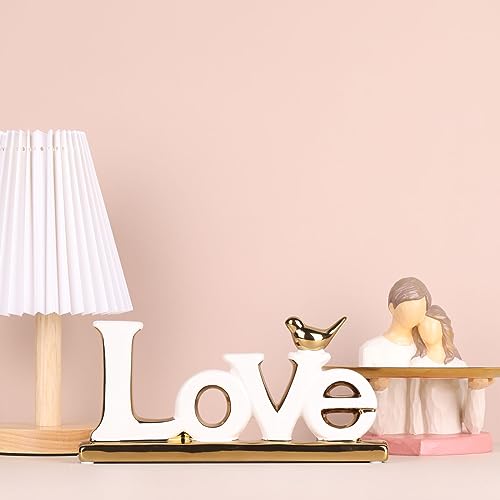 Love Sign Decoration,White and Gold Love Signs for Home Decor Statue,Modern Bird Sculpture Personalized Love Decor,Gold Style Figurine Decorative Ornaments for Living Room,Bedroom,Desktop,Cabinets - color: White+gold, style: Love