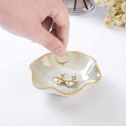 2PCS Lotus Leaf Shape Ring Holder Dish, Small Key Bowl, Ceramic Trinket Tray Jewelry Dish Organizing Necklace Earrings for Mom Friend Sister, All Jewelries Are NOT Included.Pink+Light Green.… - color: Pink+Light Green-Lotus