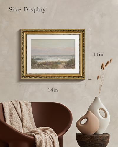 VIYYIEA Gold Framed Wall Art Canvas Print Home Decor Classical Coastal Scenery Bathroom Pictures Wall Decorations Farmhouse Wall art Room Decor Kitchen Office Bathroom Art Prints Wall Decor 11x14in - color: Beach Grass and Surf, size: 14"L x 11"W