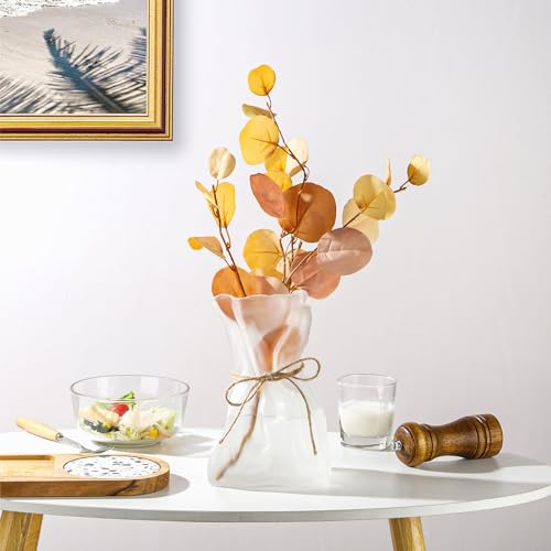 WHJY Glass Purse Vase for Flowers, Glass Bag Vase, Matte Aesthetic Flower Vase Unique Home Décor for Wedding, Dinning, Bookshelf - size: Large