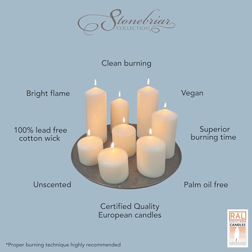 Stonebriar 3 Pack Tall 3 x 8 Inch 80 Hour Long Burning Unscented White Wax Pillar Candles - size: 3" x 8", style: Pack of 3