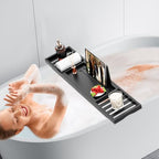 Bathtub Tray Black - Bath Tray Expandable - Bath Table Trays for Bathtub/Tub,Premium Bamboo Wooden, Fits Most Bath Tubs - color: Dark Black