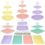 Pack of 10 NWK Cake Stand Set, with 3 x Two-Tier and 3 x Three-Tier Cupcake Stands, 4 x Appetizer Trays, 1 x Tablecloth for Birthday Bridal Baby Shower Party (Colorful) - color: Colorful