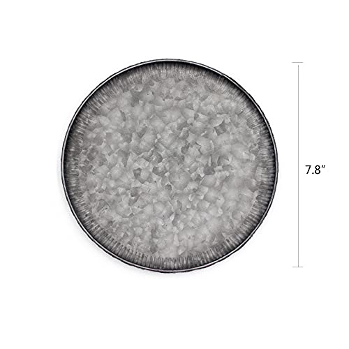 Funerom 7.8 inch Very Small Round Galvanized Metal Tray Decorative Tray Corrugated Edges - size: 7.8"