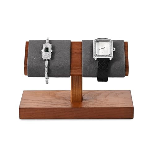 Solid Wood Watch Display Stand T-bar Microfiber Watch Stand Jewelry Holder For Men And Women Stand Organizer For Wristwatch/Bracelet/Storage Display Rack (Gray) - color: Grey, size: 2 Slots