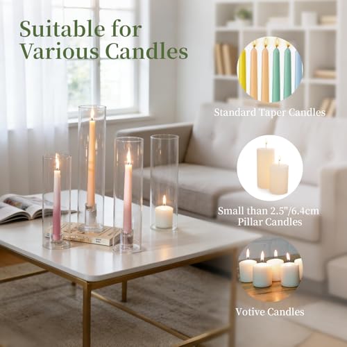 Glasseam Hurricane Taper Candle Holders: Set of 3 Glass Candlestick Holders with Clear Tall Cylinder Candle Sleeves for Centerpiece Table Outdoor Wedding Home Decor 9.84''/11.84''/13.78'' - size: Hurricane+Candlestick