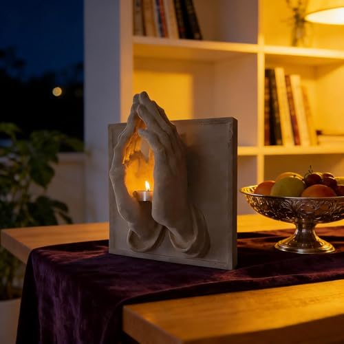 Praying Hands-A Perfect Blend of Warmth and Wishes, Praying Hands Candle Holder, 3D Wall Sconce Art Sculpture, Inspirational Prayer for Home, Office, Church Decorations (White) - color: White