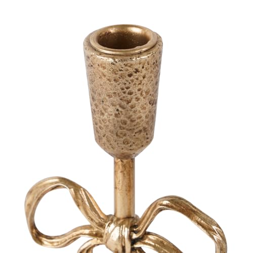 NIKKY HOME Gold Bow Iron Taper Candle Holders Set of 2, Vintage Decorative Candlesticks Centerpieces Decor for Dining Room Table Wedding Party Mantle Fireplace Housewarming Gift