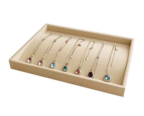 Premium Grade Beige Velvet Jewelry Organization Tray Necklace Watch Chain Bracelet Organizer Show Exhibit Home Drawer Divider Closet Insert - color: Necklace Organizer Tray