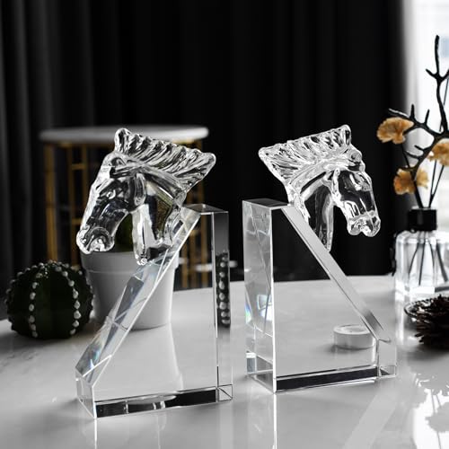 1 Pair Crystal Horse Head Bookends, Non-Skid Sturdy Book Ends, Home Office Decor, for Desktop Office Bookshelves,Book Ends for Shelves