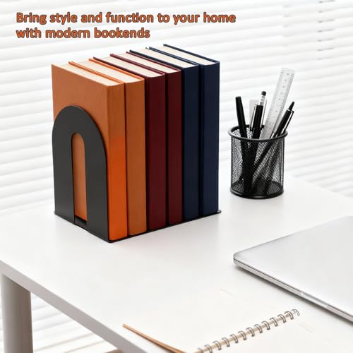 6 Pcs Metal Book Ends for Shelves, Modern Black Small Bookends Organizer, Minimalist Book Stopper & Invisible Metal Book Ends for Home Office Décor
