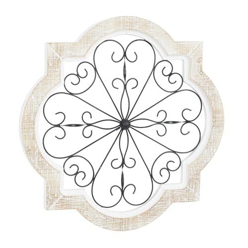 Deco 79 Wooden Scroll Home Wall Decor Wall Sculpture with Metal Scroll Work, Wall Art 22" x 1" x 22", White
