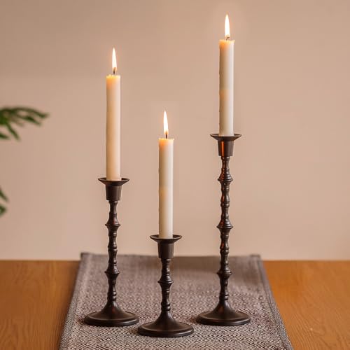 Nuptio Black Candle Holder for Candlestick: Set of 3 Gothic Taper Candle Stick Holders - Tall Metal Candleholders for Halloween Christmas Fireplace Dining Room Table Centerpieces - color: Black, size: 1 set/ 3 pcs