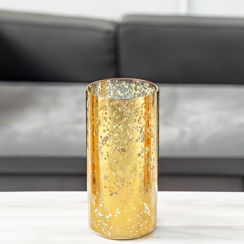 WGVI Hurricane Candle Holder Sleeve, W: 4", Ht: 8", Gold Speckled Glass Cylinder Open Both Ends, Chimney Tube Shade, 1 Piece - size: 4x8"H