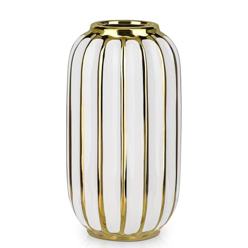Briful Gold Plated Lantern Ceramic Vase Home Decor Creative Design Porcelain Decorative Flower Vase 8.66'' White Ceramic Vases for Wedding Anniversary Decoration - color: 8.66'' Tall-white