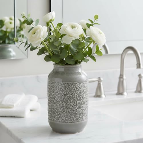 Ceramic Vase for Home Decor, 9 Inch Minimalist Decorative Vases for Flower, Centerpieces, Bookshelf, Tabletop, Living Room, Bathroom, Entryway, Coffee Table Decor, Grey - color: Gray
