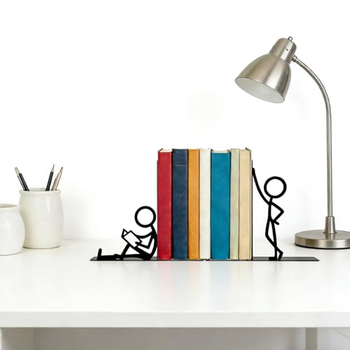 Metal Decorative Bookends, Cute People Design for Bookshelf Decor, Book Ends for Shelves, Ideal Gift for Book Lovers