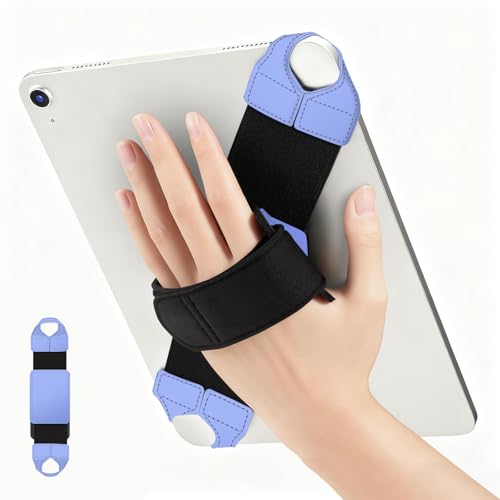 FINTIE Universal Tablet Hand Strap Holder for 9-11 Inch Tablets eReaders, 360 Degrees Swivel PU Leather Secure Portable Adjustable Handle Grip for iPad, Galaxy Tab and 9-11" Tablets (Blue) - color: Blue
