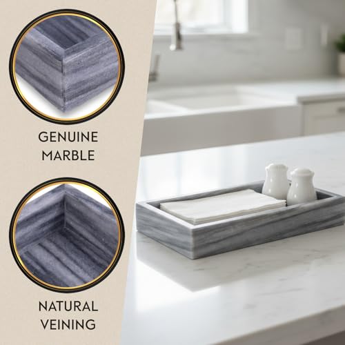 Bey-Berk Ezra Carrera Genuine Marble Guest Towel Tray (Grey), 9" x 5.75" Bathroom Counter Organizer, Sculpted Marble Luxury Accent - color: Gray
