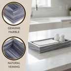 Bey-Berk Ezra Carrera Genuine Marble Guest Towel Tray (Grey), 9" x 5.75" Bathroom Counter Organizer, Sculpted Marble Luxury Accent - color: Gray