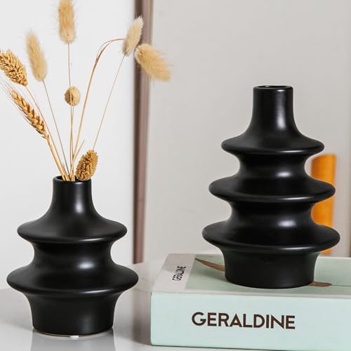 Modern Ceramic Vase Set, Small Matte Black Vases for Home Decor, Minimalist Vase for Entryway, Living Room Decoration, Table Centerpieces - color: 5 Matte Black Vase